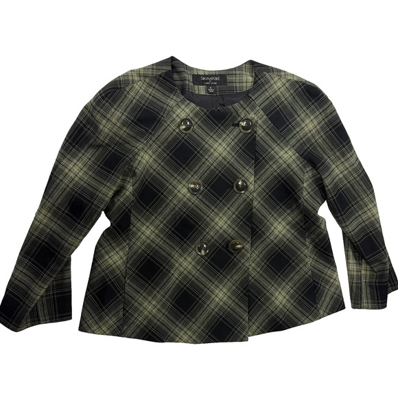 Signature by Larry Levine Jacket Women's Size 8 Olive & Black Plaid - Picture 2 of 8